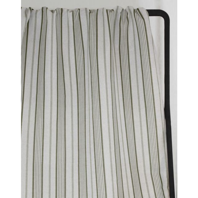 Freja Olive - Curtain fabric with Green stripes