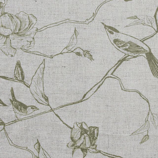 Gardenia Olive - Green Botanical / bird pattern