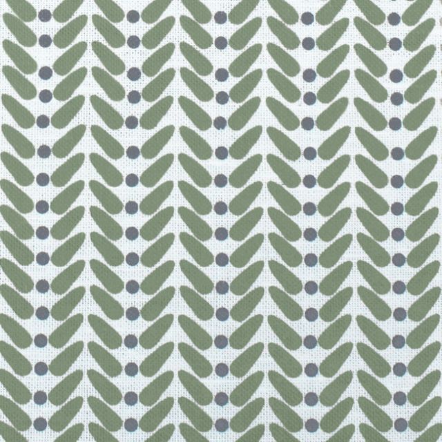 Hilda Olive - White curtain fabric printed with Green and Grey