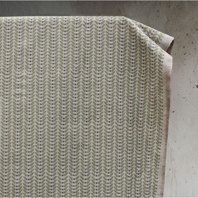 Hulda Olive - Fabric for curtains printed with Olive Green and Grey