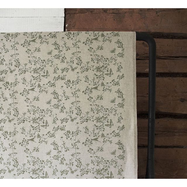 Kamille Olive - Curtain fabric, Olive Green pattern with butterflies