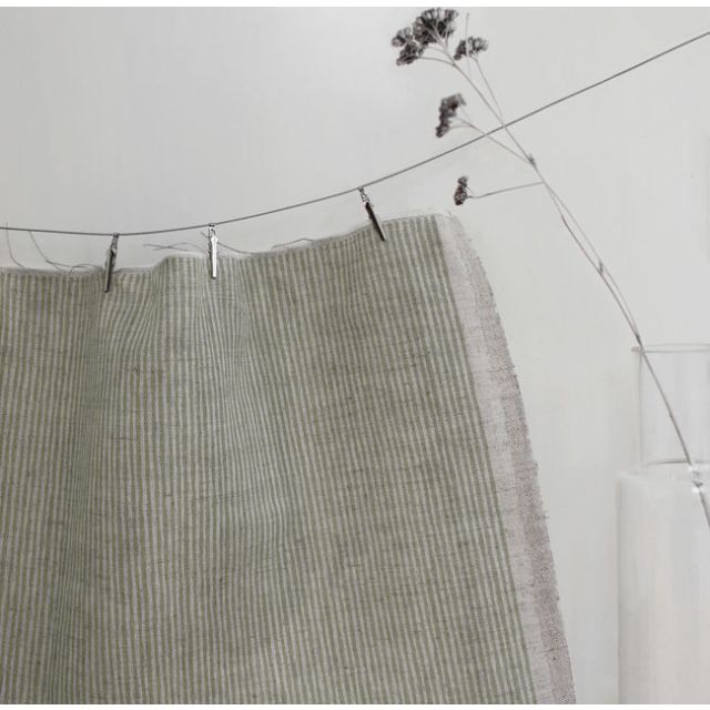 Laila Olive - Curtain fabric with light Green stripes