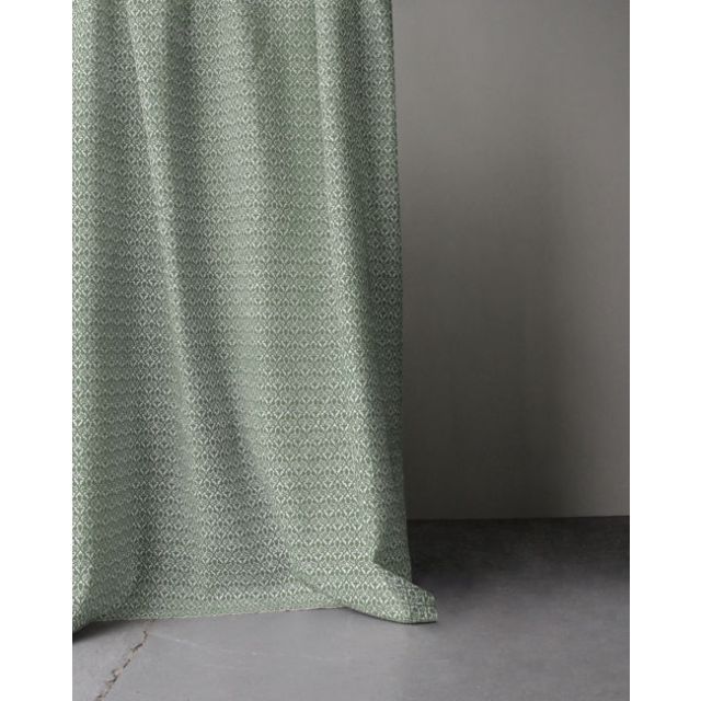 Lola Olive - White curtain fabric printed with Olive Green