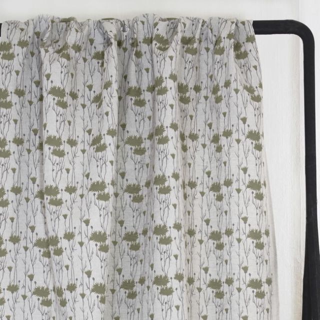 Margrete Olive - Curtain fabric with Green print