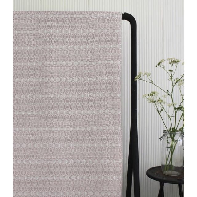 Kjersti Peony - White linen fabric, Pink abstract print