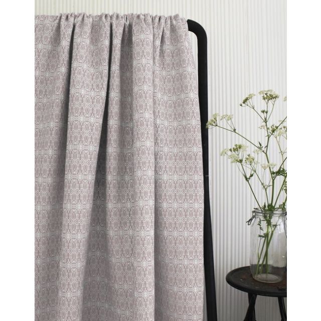 Kjersti Peony - White linen fabric, Pink abstract print