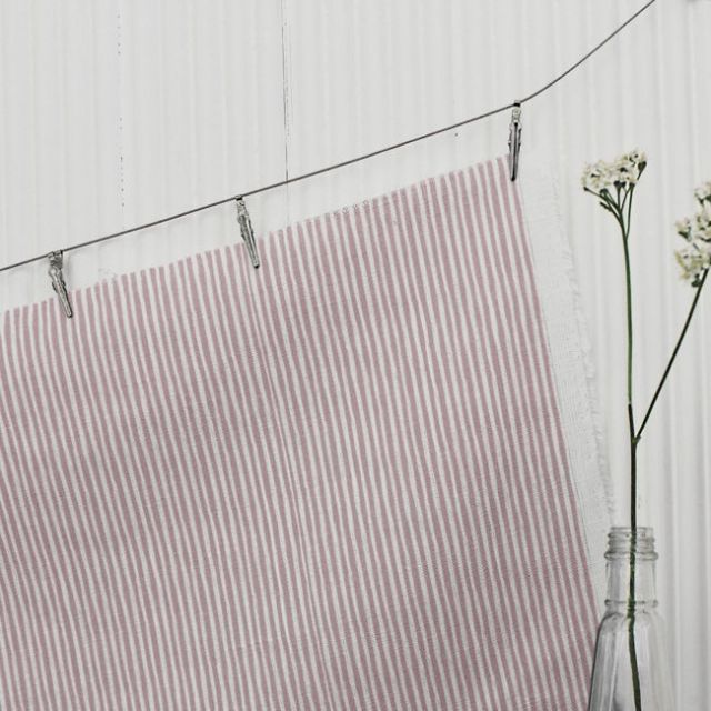 Maisa Peony - Linen curtain fabric, Pink stripes
