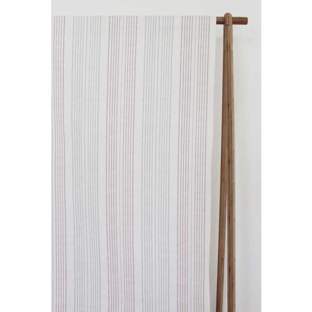 Else-Peony- WHT -  Linen curtain fabric, Pale Pink & Grey stripes
