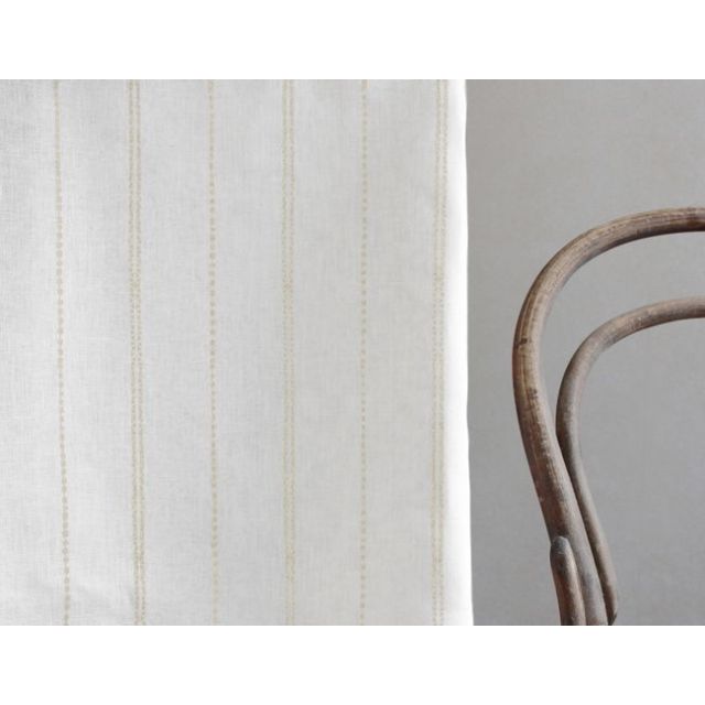 Inga Powder Sand - White fabric with light Brown decorative stripes, 100% Linen