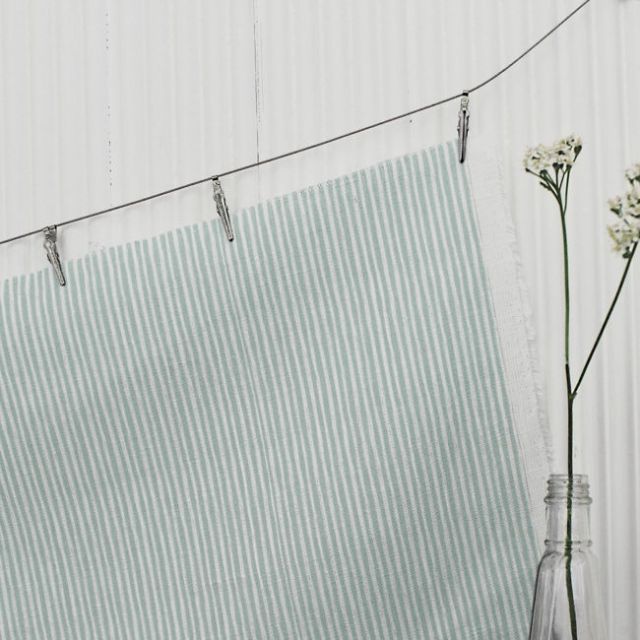Maisa Sea Breeze - Linen curtain fabric, light Blue stripes