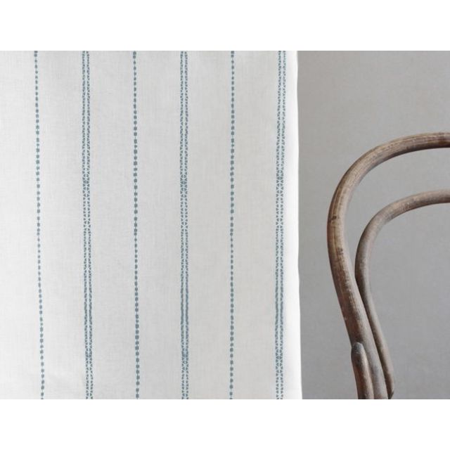 Inga Shadow Blue - White fabric with Blue decorative stripes, 100% Linen