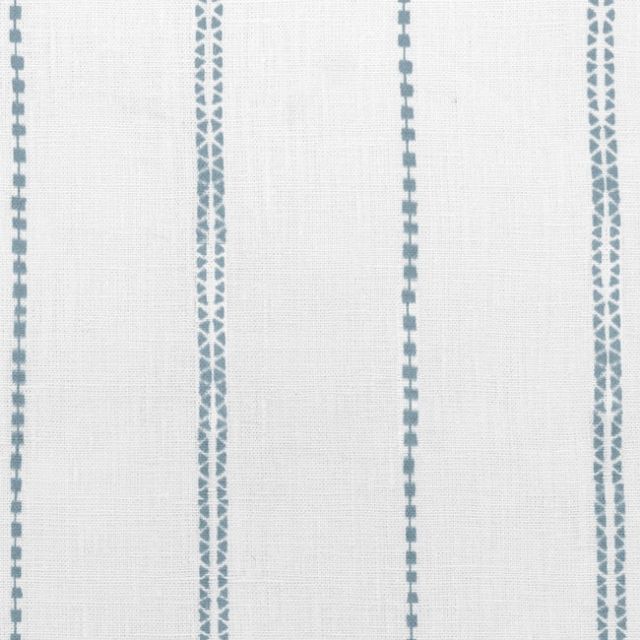 Inga Shadow Blue - White fabric with Blue decorative stripes, 100% Linen