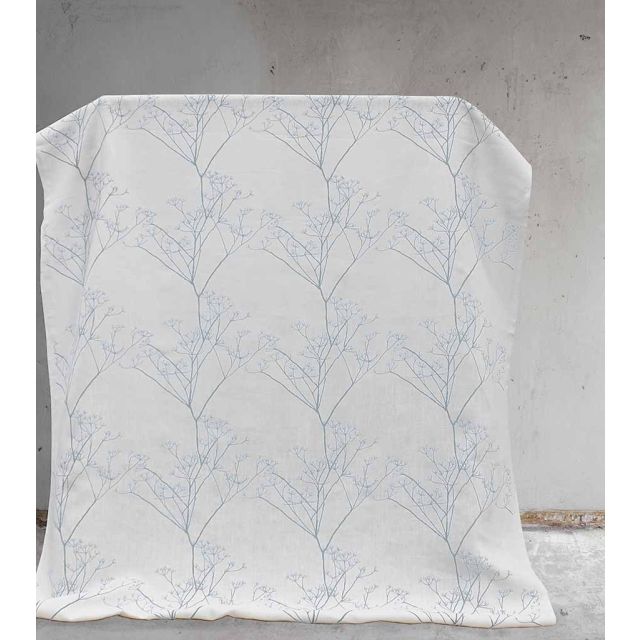 Cicely Shadow Blue - White curtain fabric, Blue botanical print
