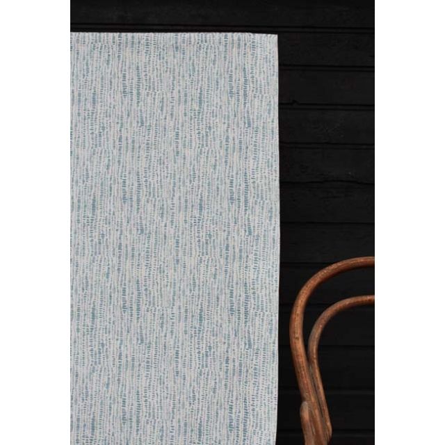 Dora-WHT-Shadow Blue - White fabric with Blue Print Abstract Print, 100% Linen