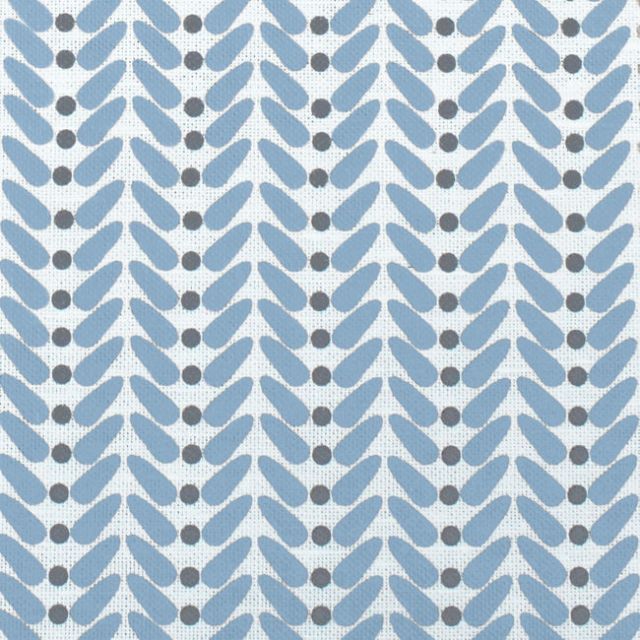 Hilda Sky - White curtain fabric printed with Light Blue and Grey