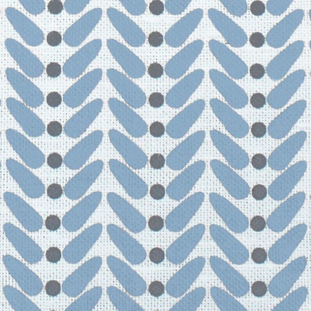 Hilda Sky - White curtain fabric printed with Light Blue and Grey