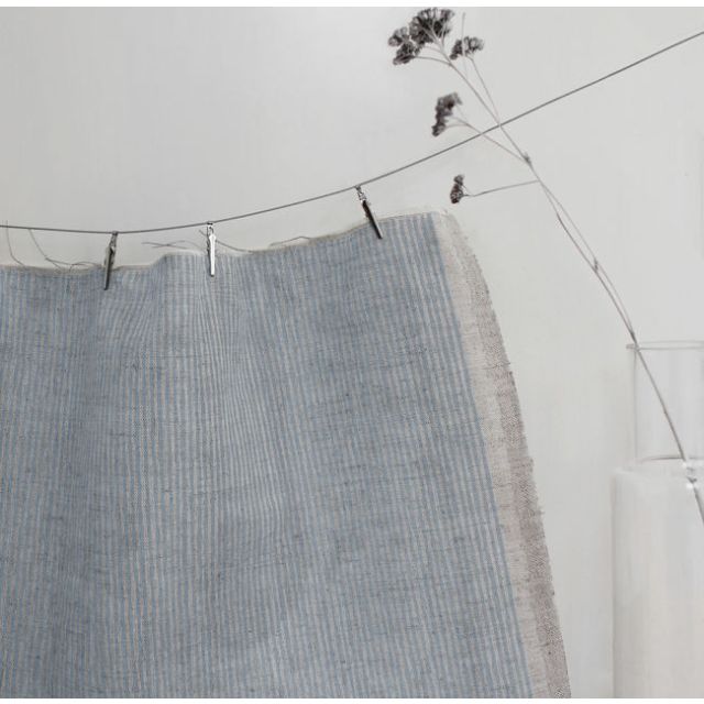 Laila Sky - Curtain fabric with light Blue stripes