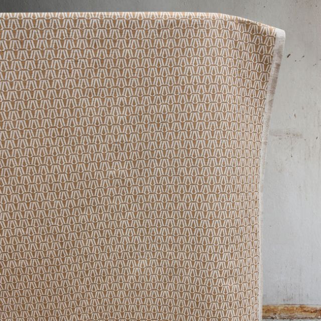 Elva Tangerine - Natural curtain fabric, Orange contemporary print