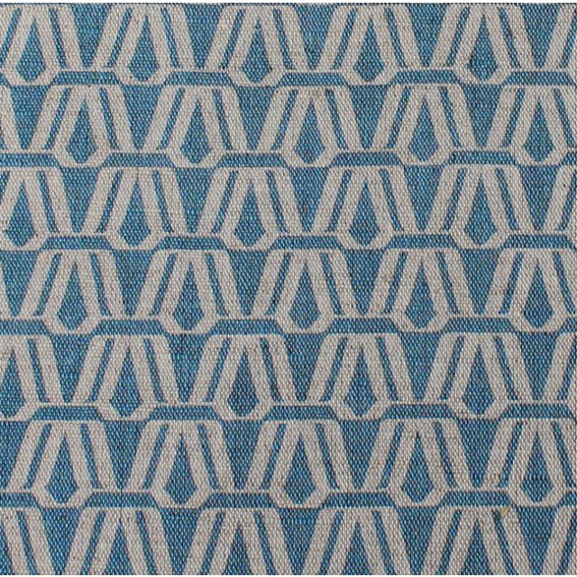 Elva True Blue - Natural curtain fabric, Blue contemporary print