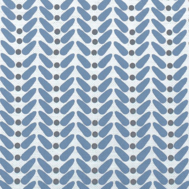 Hilda True Blue - White curtain fabric printed with Blue and Grey