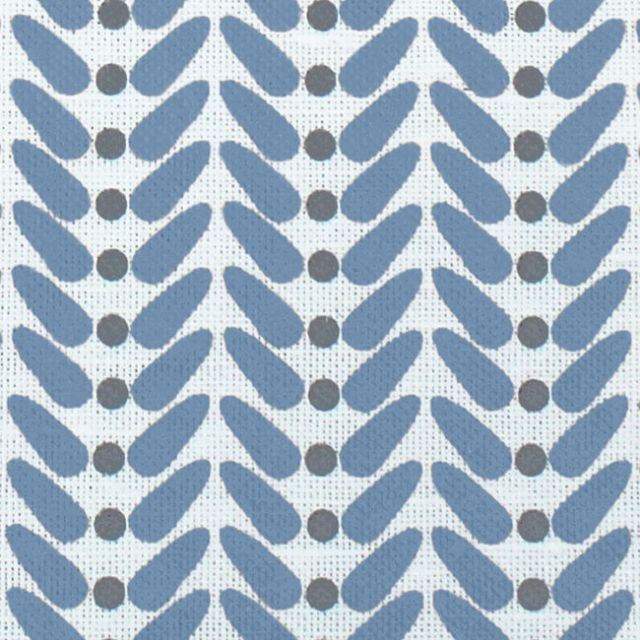 Hilda True Blue - White curtain fabric printed with Blue and Grey
