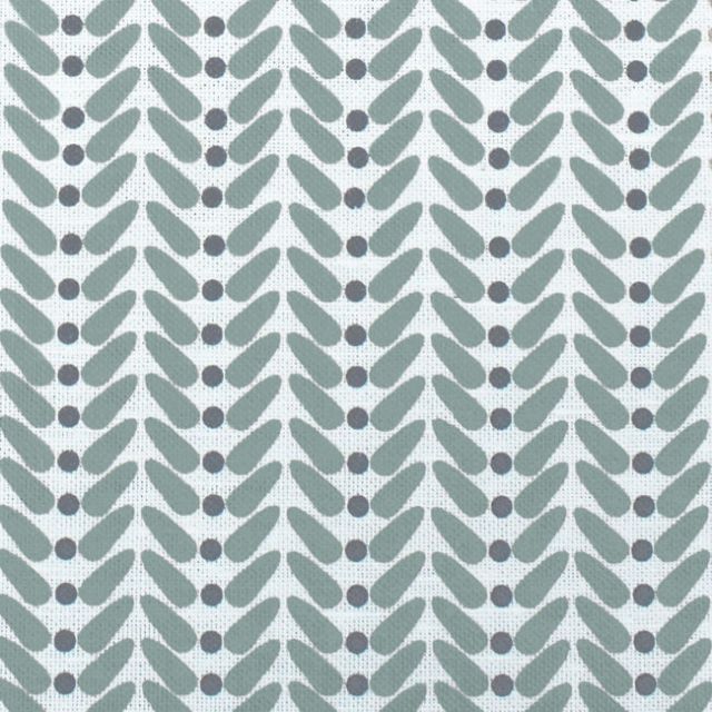 Hilda Verde - White curtain fabric printed with pale Green and Grey