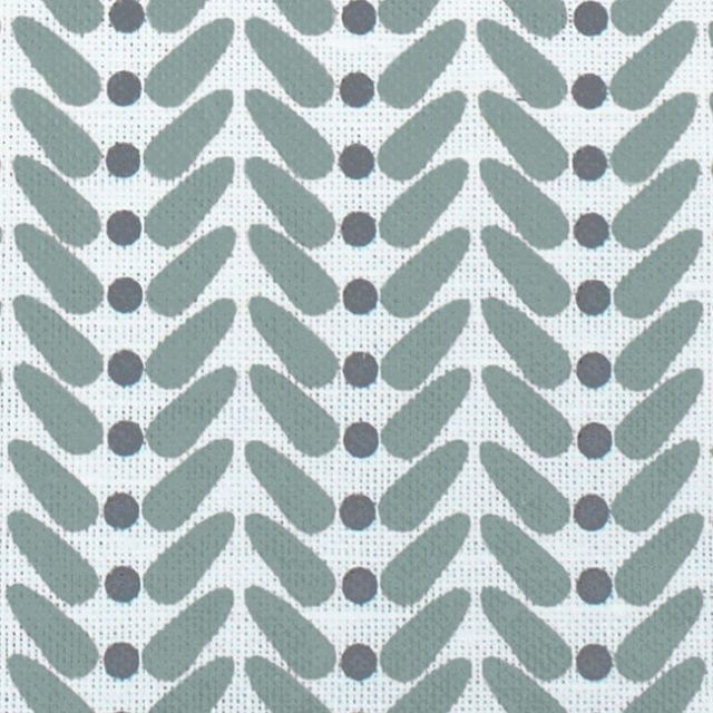 Hilda Verde - White curtain fabric printed with pale Green and Grey