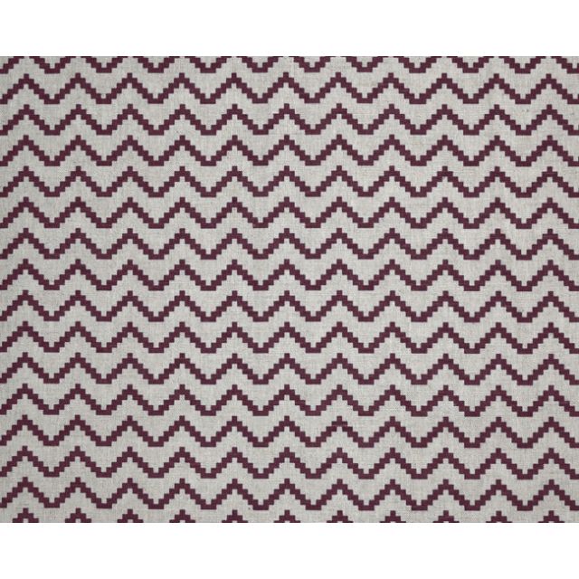 Azig Wine - Natural linen fabric, zig-zag pattern in red print